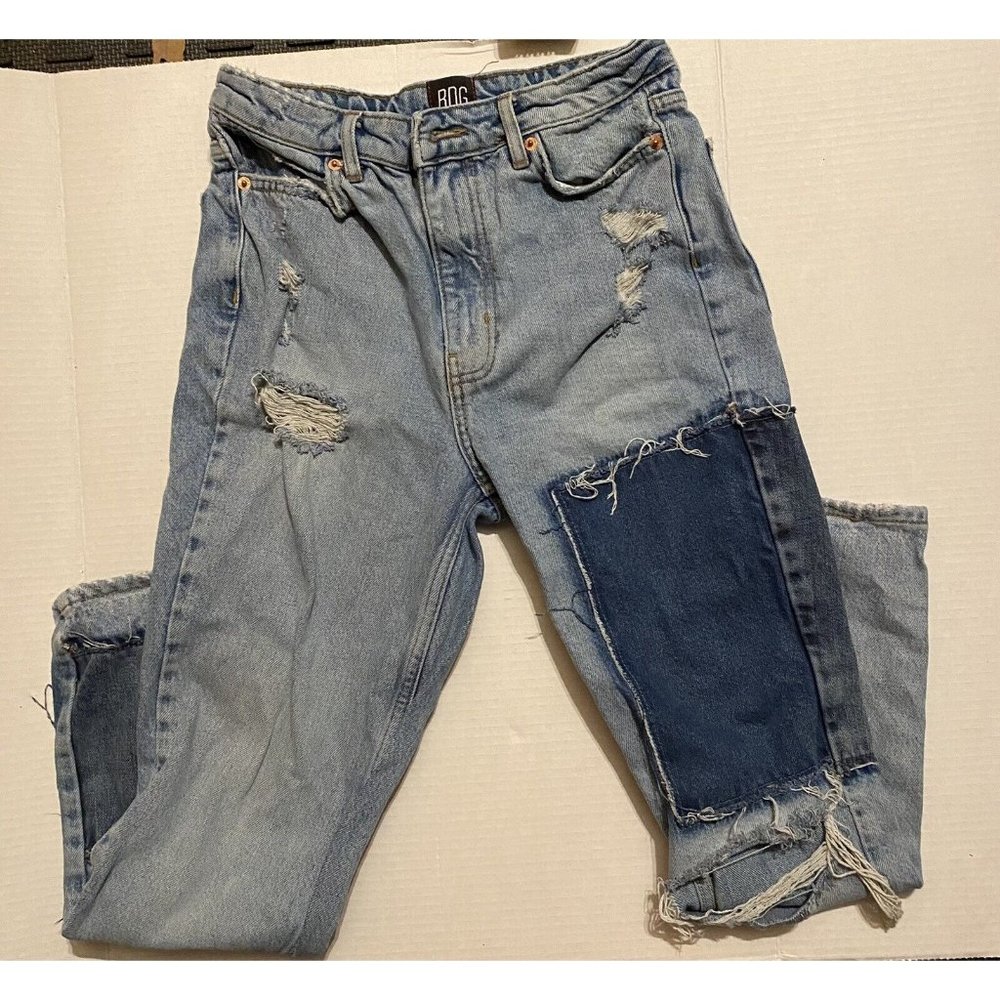 BDG Slim Straight 27 Jeans Patch Distress Blue Denim Patchwork High Rise